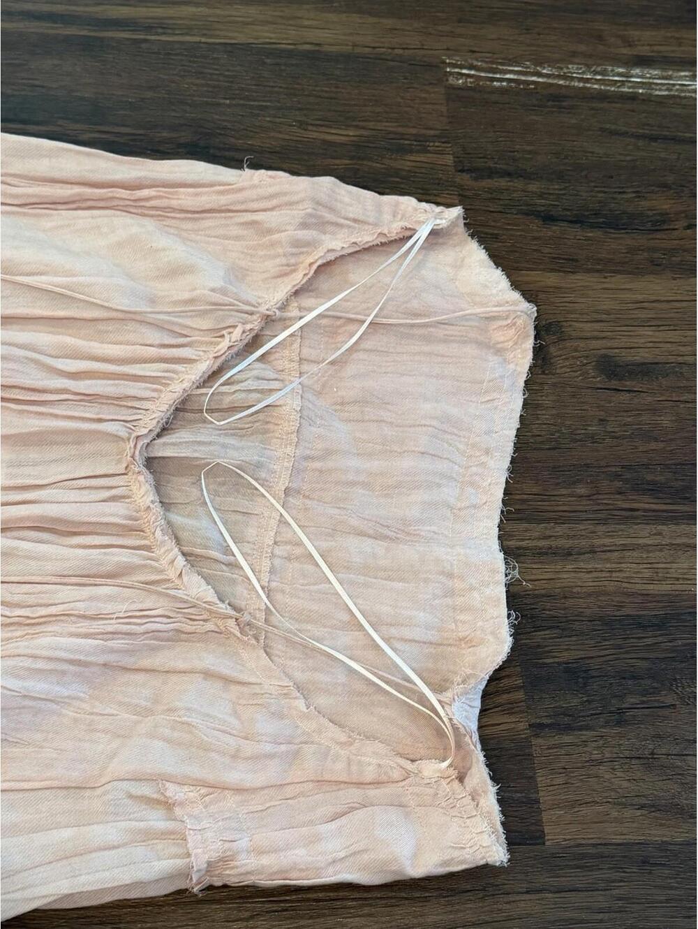 ZARA Women Peach Midi Dress Size M Spaghetti Strap Tiered Raw Edge New